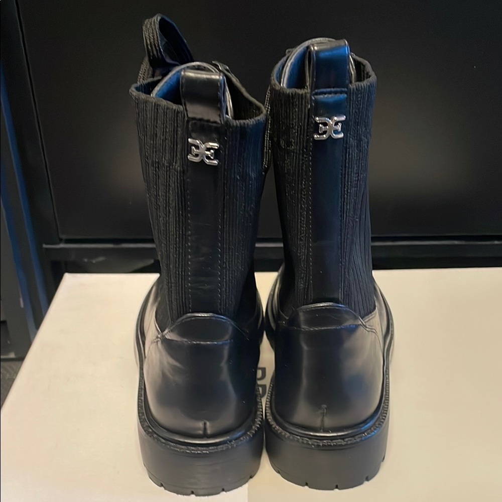 Black Faux Leather Boots with Logo Detail
